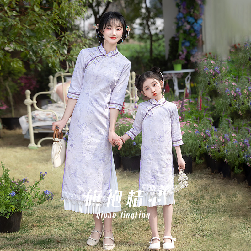 女童旗袍中国风亲子装母女连衣裙
