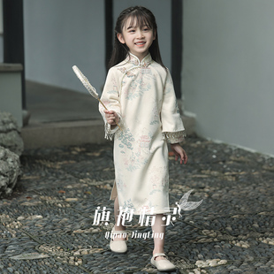 民国女童旗袍2025新款冬季长袖新中式儿童国风连衣裙小女孩公主裙