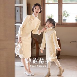 新中式国风儿童冬装母女亲子装旗袍女童裙冬季加绒长袖小女孩童装