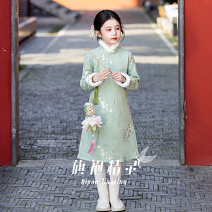 民国风女童冬装旗袍加绒冬季长袖儿童国风连衣裙小女孩新中式童装