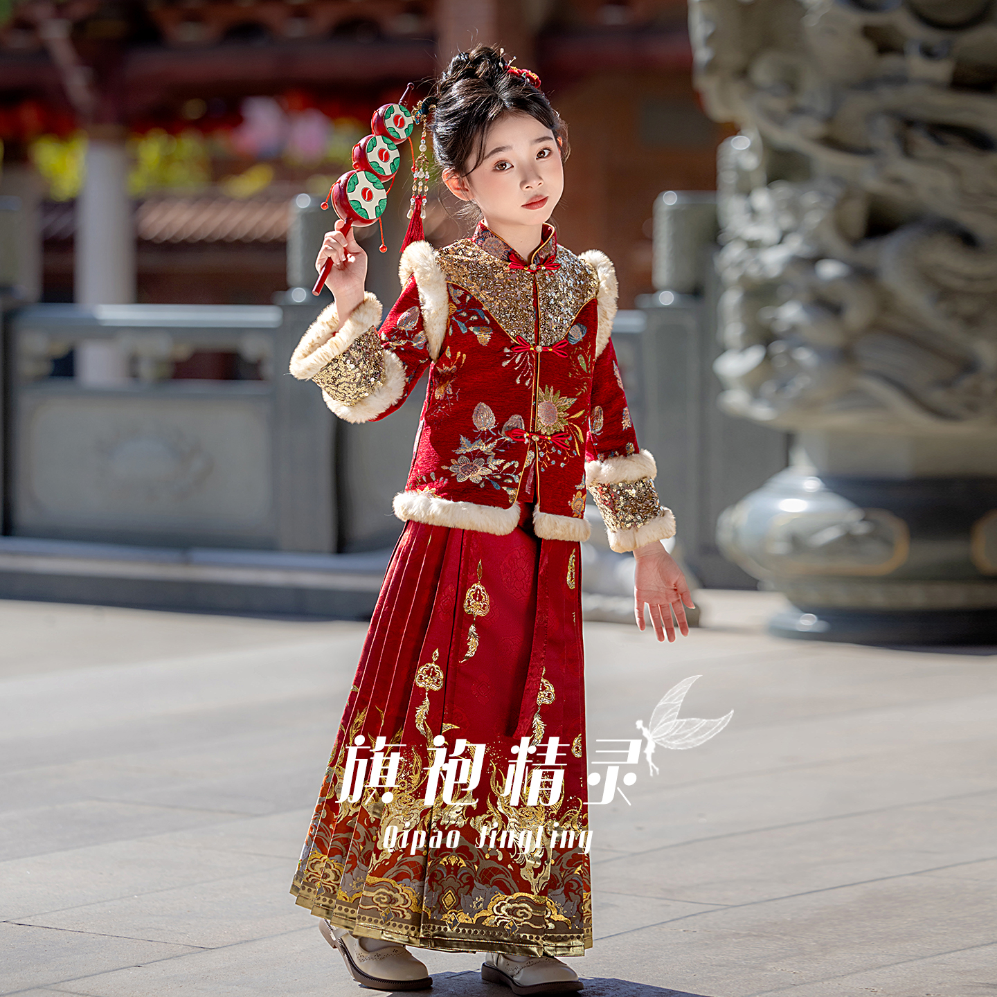 冬款女童汉服马面裙古风拜年服冬