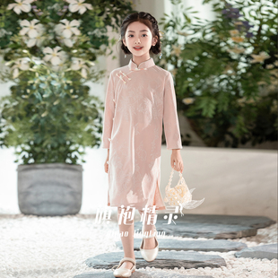 粉色旗袍女童新中式2025新款冬季长袖儿童日常连衣裙国风小女孩冬