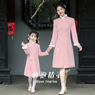 女童新年旗袍母女亲子装民国风儿童旗袍裙中式小女孩夏季加绒年服