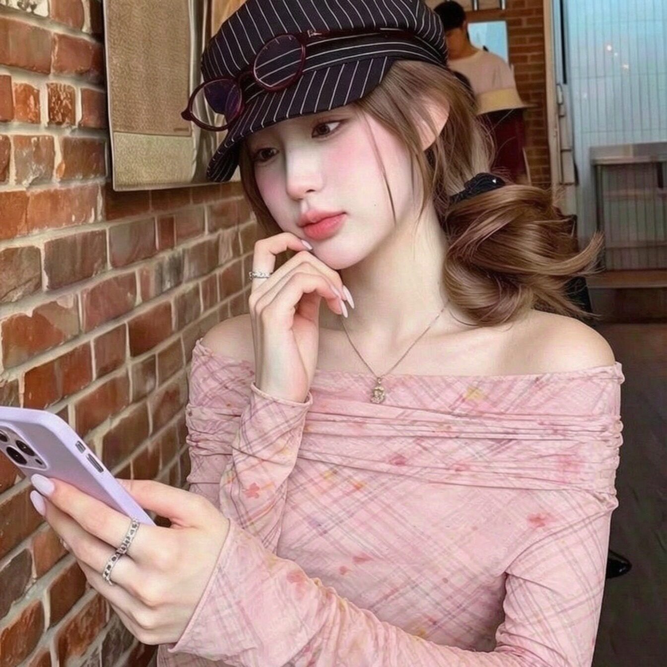 甜辣妹chic一字露肩打底衫女内搭独特漂亮粉色锁骨长袖上衣秋季潮