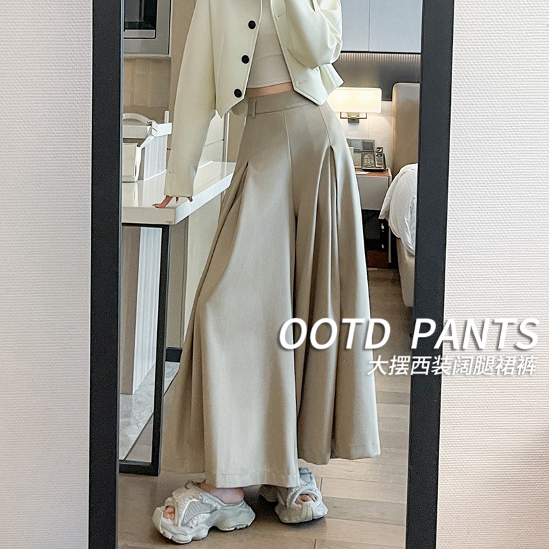 灰色西装阔腿裤女2025秋冬新款高腰垂感遮胯小个子九分休闲裙裤