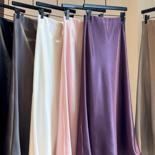 秋冬加厚缎面醋酸丝滑鱼尾裙女中长款新款高腰A字半身长裙子