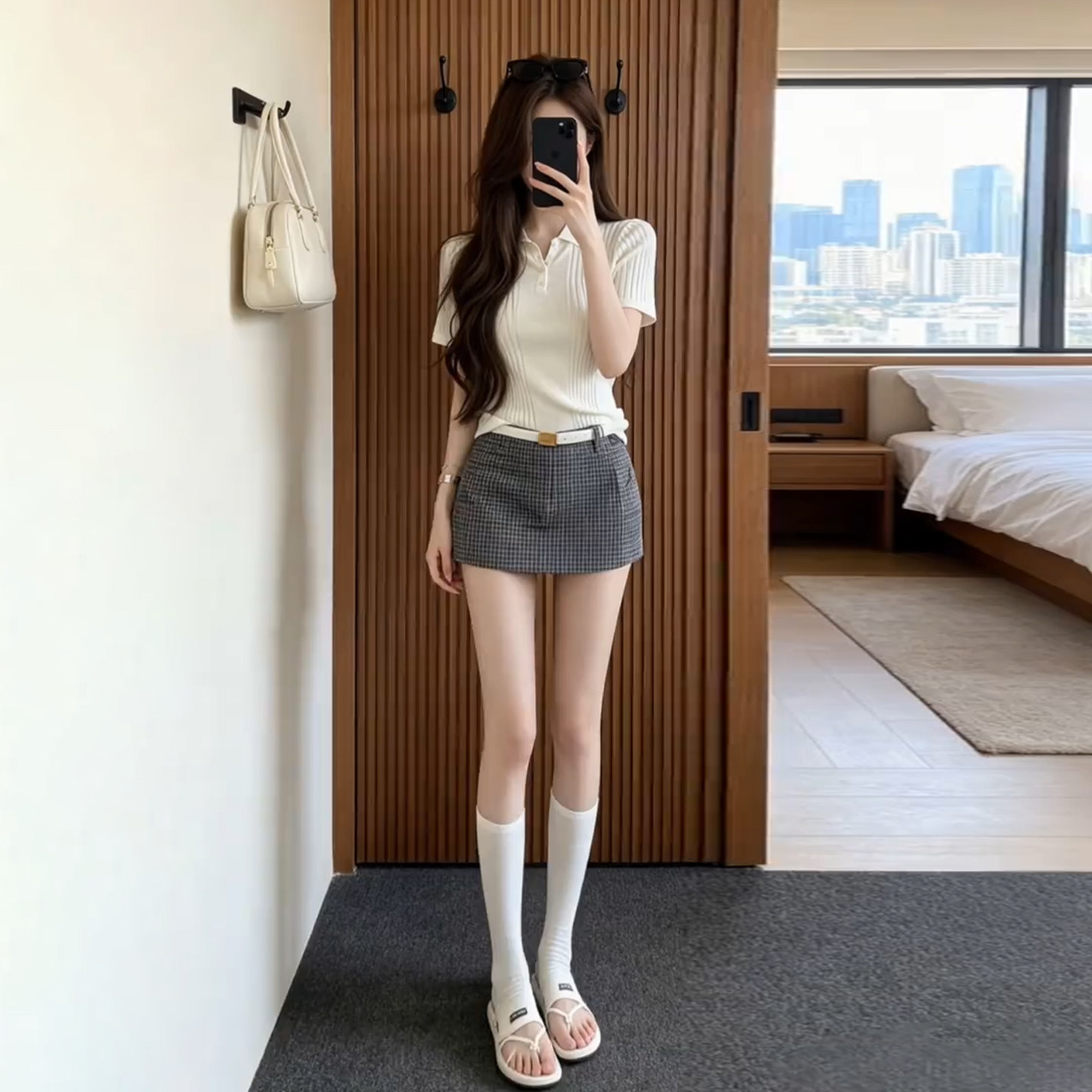 巨好看ootd穿搭一整套2026新款白色短袖t恤女夏季短裤裙两件套装