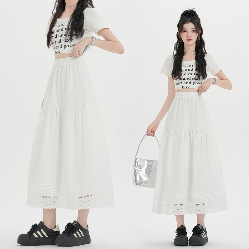 2026高级感蕾丝花边半身裙女白色仙女裙韩系小个子a字长裙