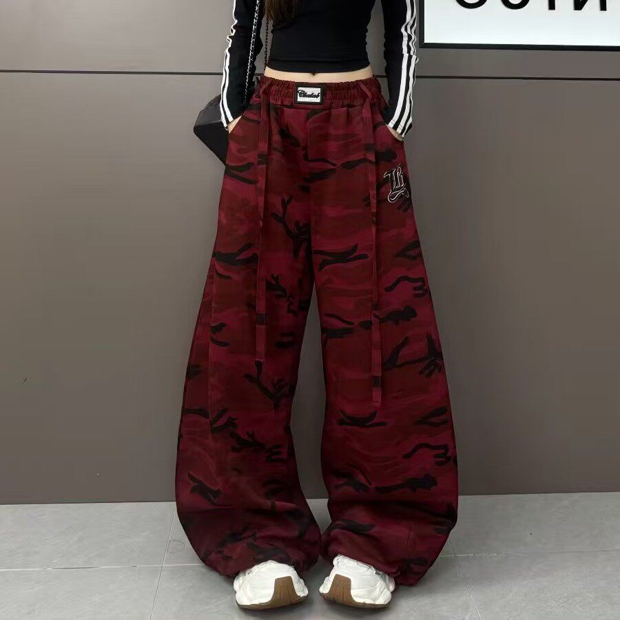 2025秋季新款迷彩裤宽松显瘦香蕉裤休闲字母刺绣弯刀裤女