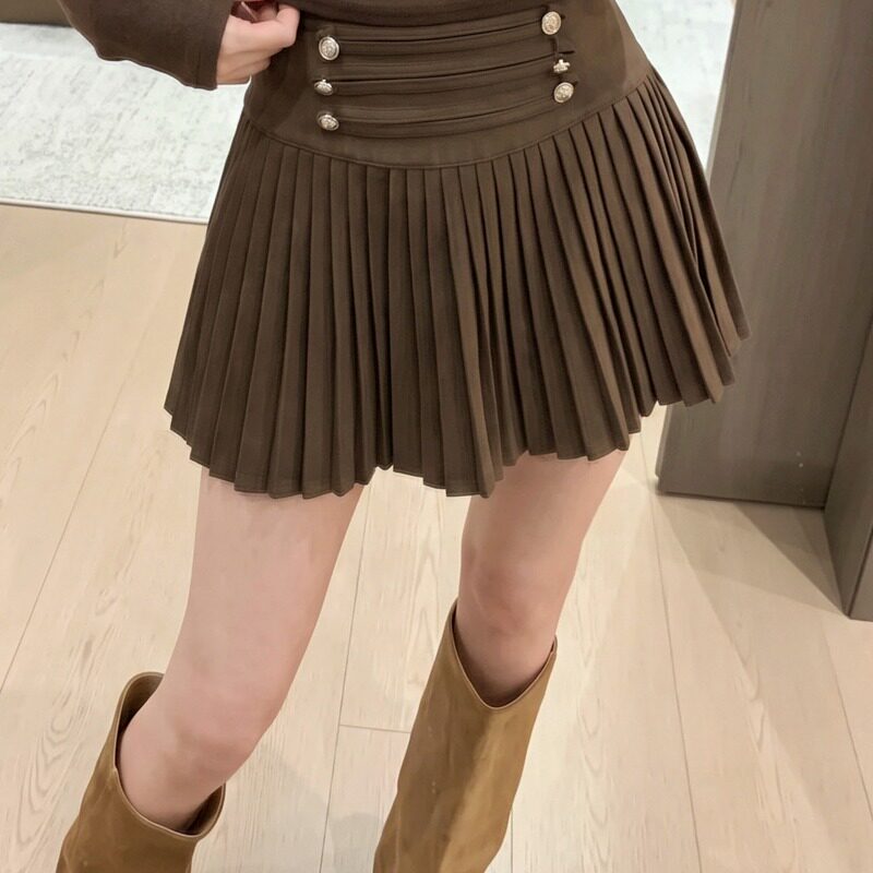 格雷系毛呢百褶短裙女秋冬新款纯色小裙子配长靴风琴褶半裙