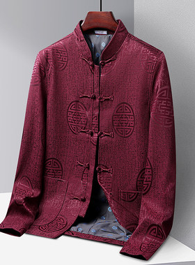 中老年人过寿爷爷生日秋冬季加绒加厚新年宴会礼服爸爸外套唐装男