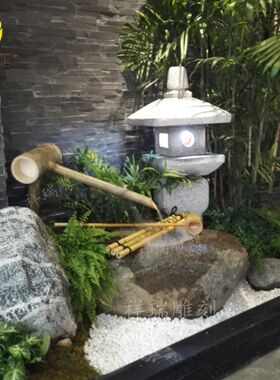 石雕水池园林庭院日式石槽流水景观装饰大理石喷泉石钵盆鱼缸摆件