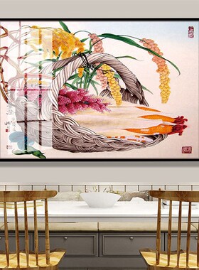 五谷丰登装饰画新中式餐厅晶瓷画长方形横向挂画家庭玉米粮食壁画