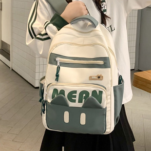 书包初中女生大容量女肩包2024新款简约风高中生大学生绿色双肩包