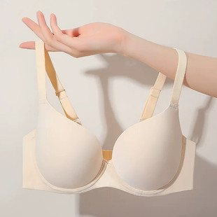 大码光面内衣女无痕薄款防下垂大胸显H小少女聚拢上托软钢圈文胸