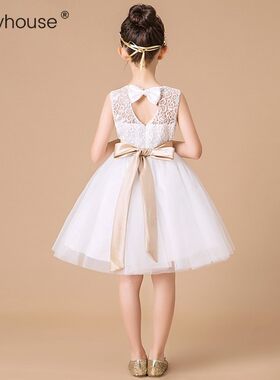 女童礼服儿童生日公主裙白色花童裙小学生钢琴演出服超仙短款纱裙