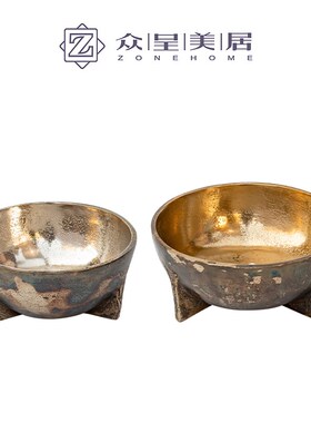 北欧简约现代创意三脚金属艺术碗摆件样板K间餐厅客厅茶几桌面摆