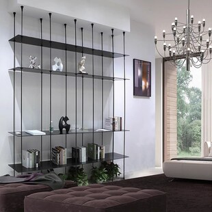 极简书架金属吊架顶天立地置y物架墙面悬空吊架铝合金圆管展示架