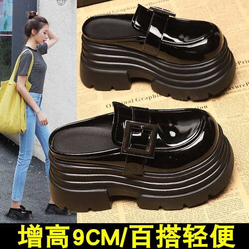 包头小皮鞋女松糕9cm厚底大头2z025夏季小个子新款内增高拖鞋女鞋