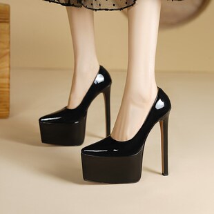 18cm恨天高高跟鞋女模特走秀z演出黑色单鞋小个子防水台婚鞋新娘