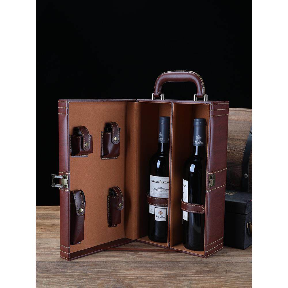 2支红酒高档包装礼盒双支葡萄酒手提红酒盒通用礼品袋单祇皮盒子