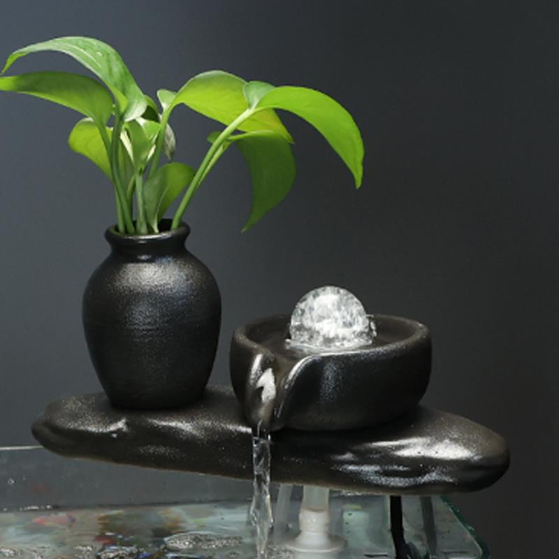 陶瓷玻璃鱼缸流水招财摆件开 业礼品桌面办公室客厅室内装饰品