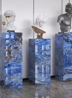 轻奢欧式新孔雀蓝岩板花架家居客厅酒店会所摆饰底座展示台