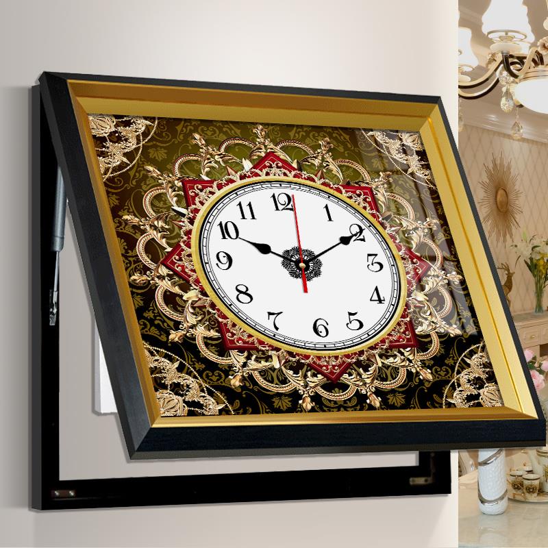 唐卡晶瓷遮挡电表箱装饰画带钟表配电箱免打孔电闸盒挂画创意挂钟