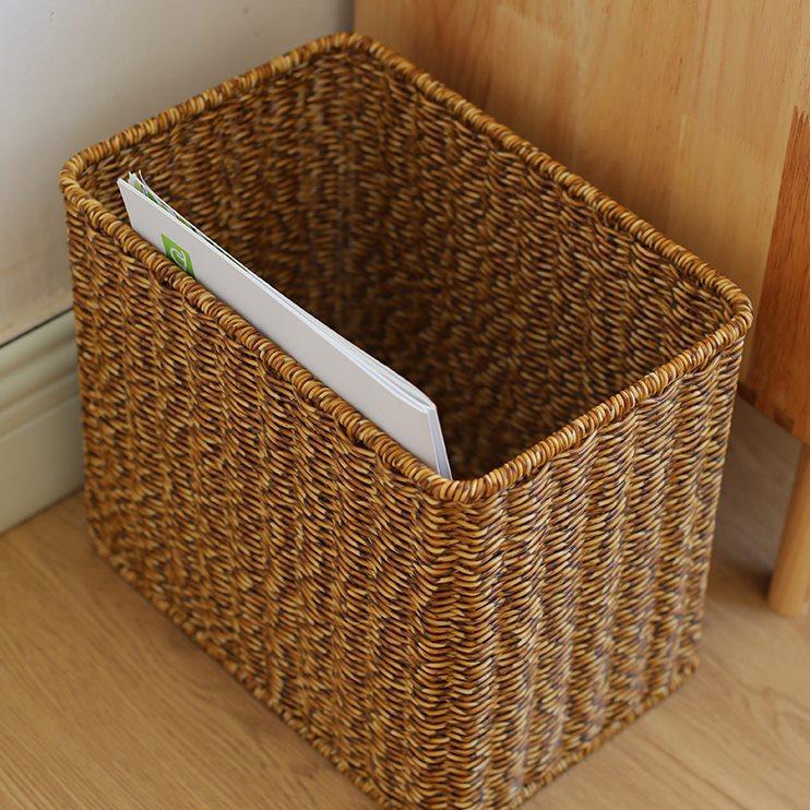 彷藤编收纳筐手工编织篮书架茶几杂物储物篮长方形窄边整理篮子
