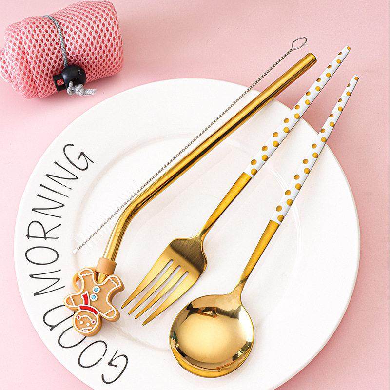 不锈钢勺叉加厚饮料吸管套装学生户外礼品家用勺子便携西餐餐具,餐饮具,叉/勺/筷套装,淘宝优惠券,粉丝福利购,淘宝优惠卷