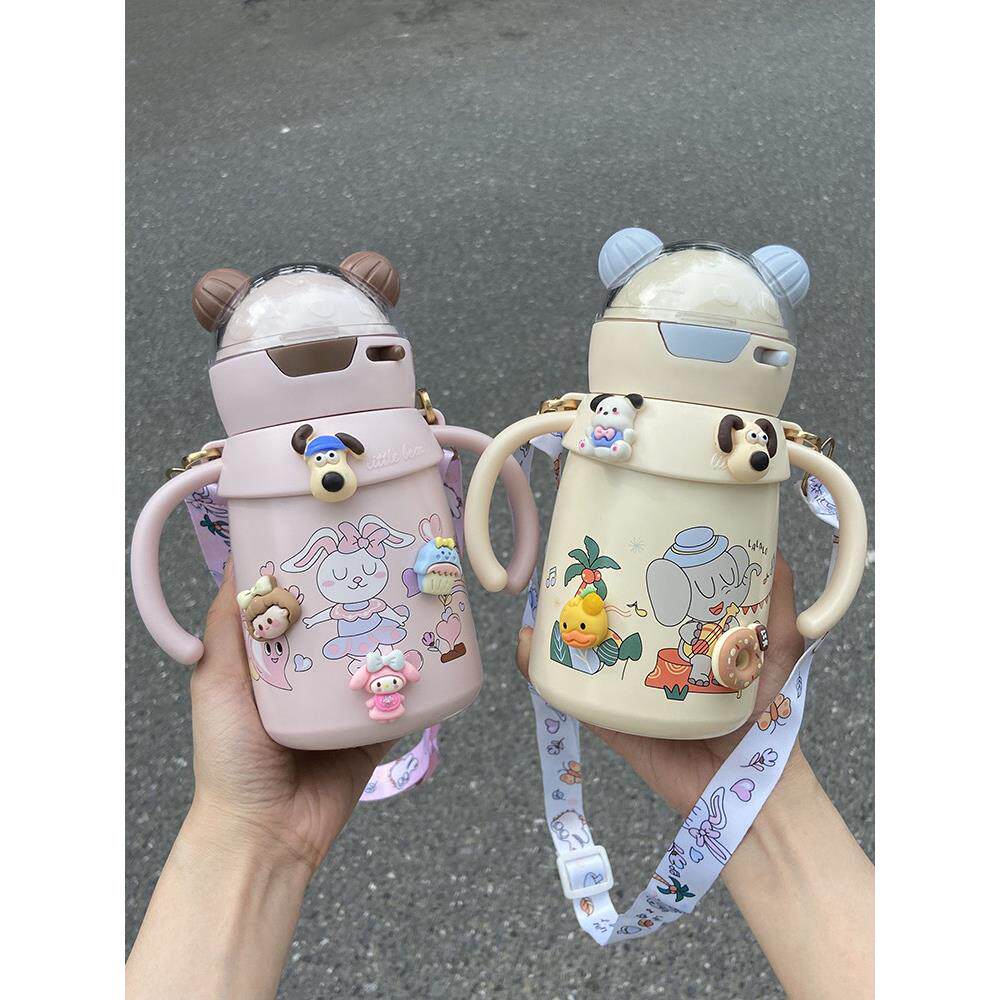 儿童吸管可爱卡通保温水杯316不锈钢保温水杯带手柄学生宝宝水杯