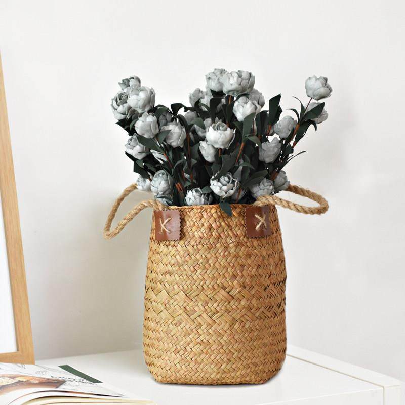 收纳篮草编手提篮干 干燥花篮桌面藤编装饰置物篮收纳筐编织篮野