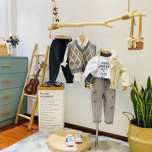 纯天然支衣架服装店展示架挂童装、童装、童装架覆古木棒麻绳挂