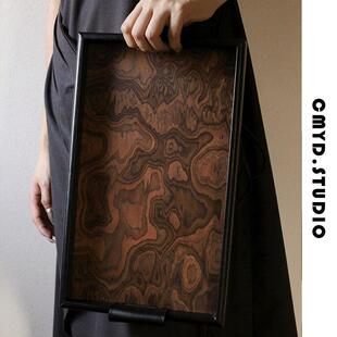 香薰实木托盘家居梳妆台首饰盘皮革收纳盘中古风装 CMYD法式 饰摆件