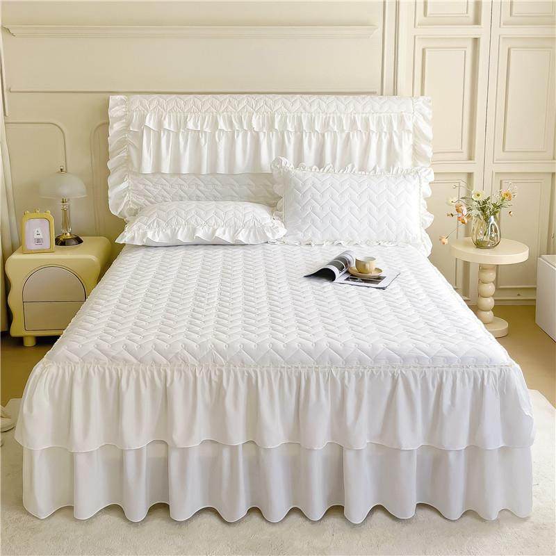 新款水洗棉床裙花边磨毛纯色夹棉床罩单件防滑床围裙防尘罩床头罩,床上用品,床裙,淘宝优惠券,粉丝福利购,淘宝优惠卷