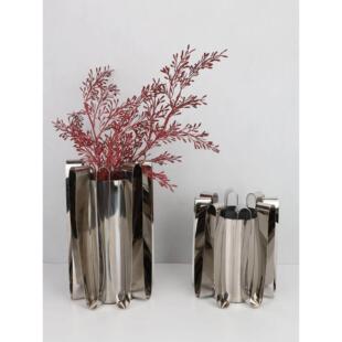 豪克创艺家居北欧轻奢不锈钢金属花器摆件样板房客厅餐厅桌面软装