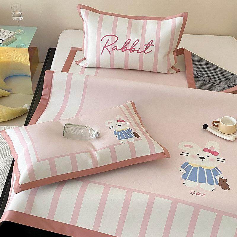 可爱女孩子夏季冰丝席凉席三件套可机洗裸睡空调席子新款床上用品