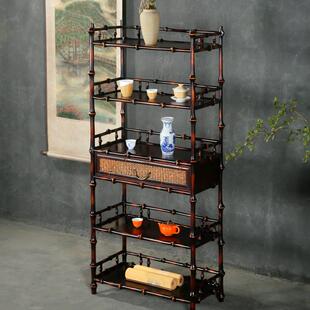 博古架展示柜置物架多层收纳架茶具书架储物柜子 手工竹制筇竹中式