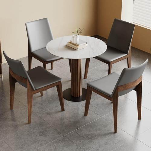 岩简约小户型圆形洽谈实木圆餐桌桌椅组合家用饭桌板北欧小圆桌子