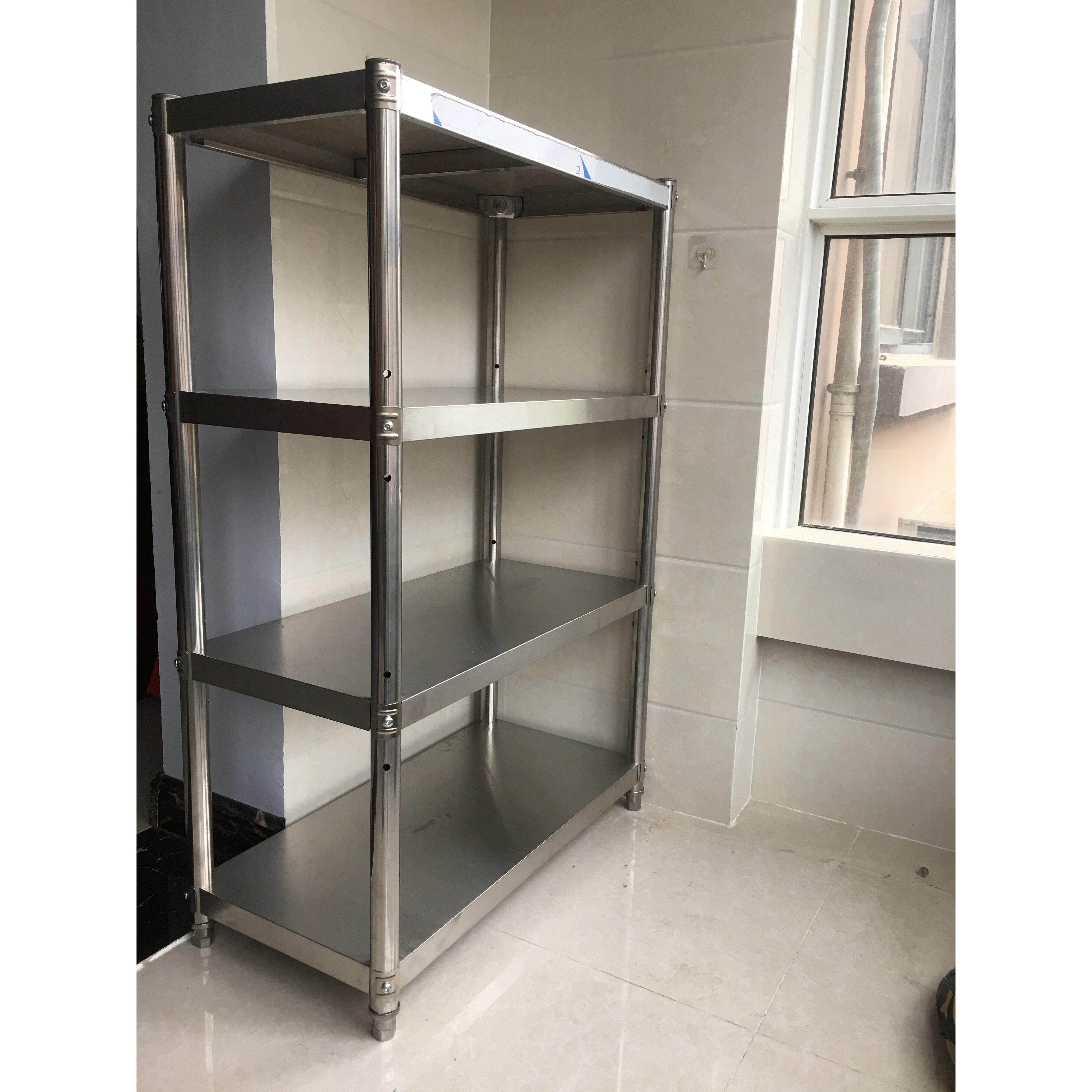 家用厨房不锈钢置物架四层落地收纳层架子多功能货架微波炉架烤箱