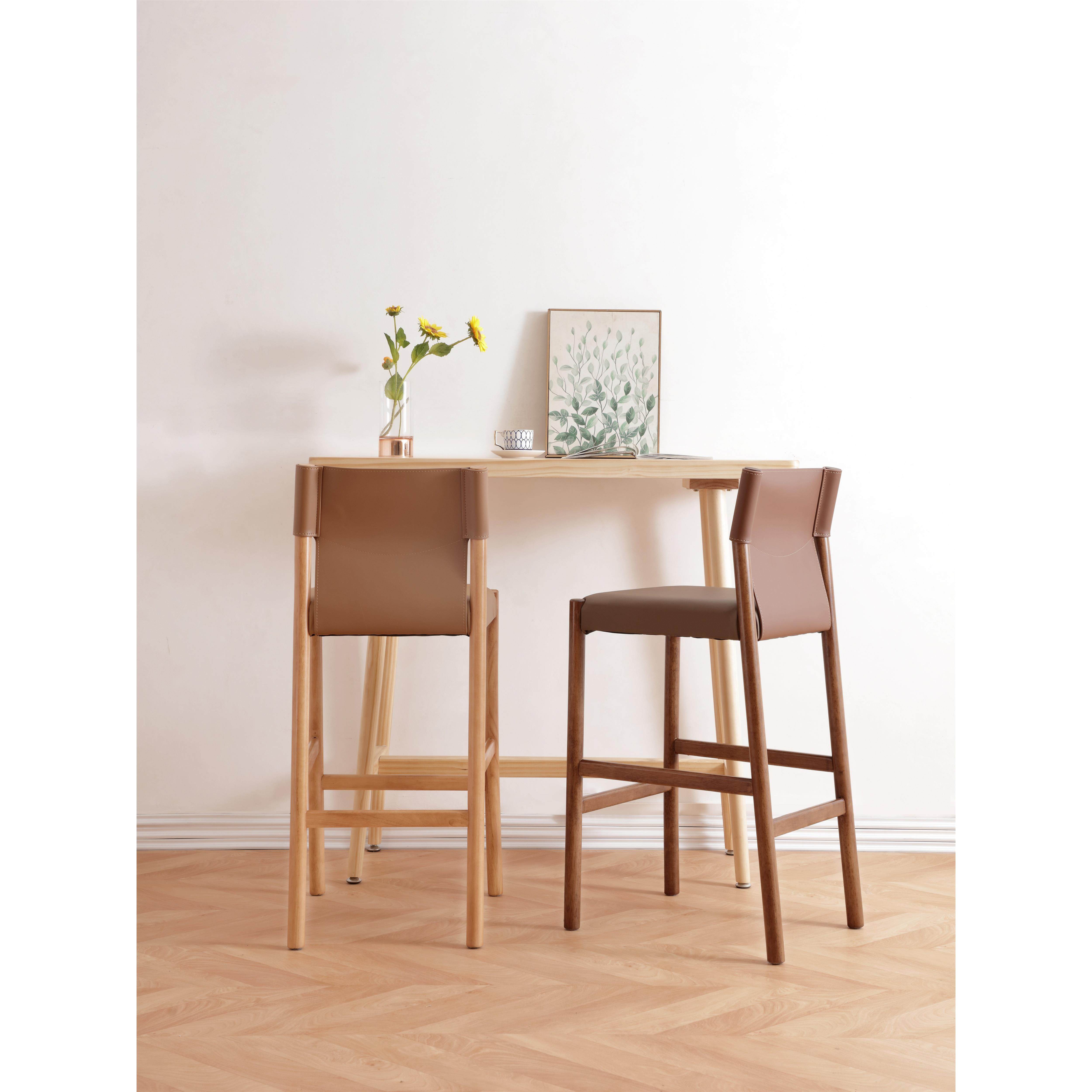 意式吧台椅实木高脚凳马鞍皮吧台凳家用椅软包靠背椅实木岛台餐椅,住宅家具,高脚凳,淘宝优惠券,粉丝福利购,淘宝优惠卷