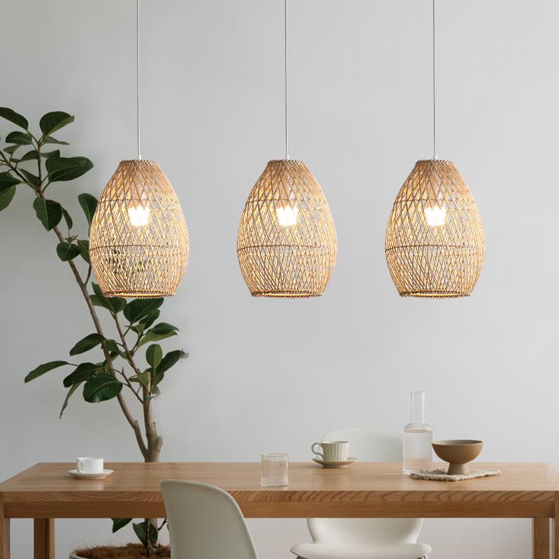 创意个性藤艺吊灯三头组合侘寂风民宿茶室餐厅吧台卧室床头艺术灯