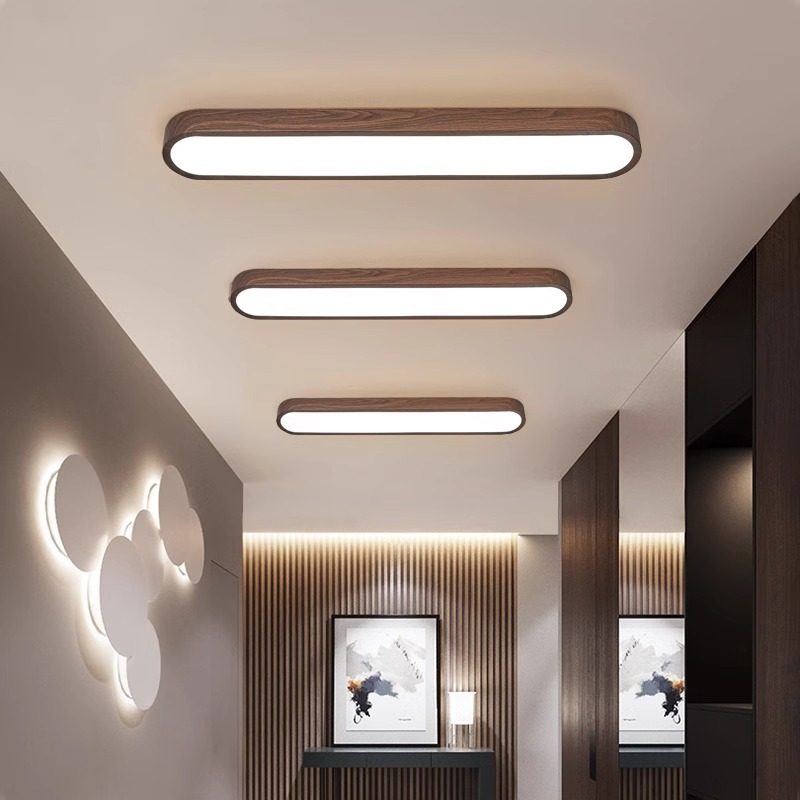 玄关过道灯中式门厅顶灯阳台入户长条木纹吸顶灯简约现代走廊灯具