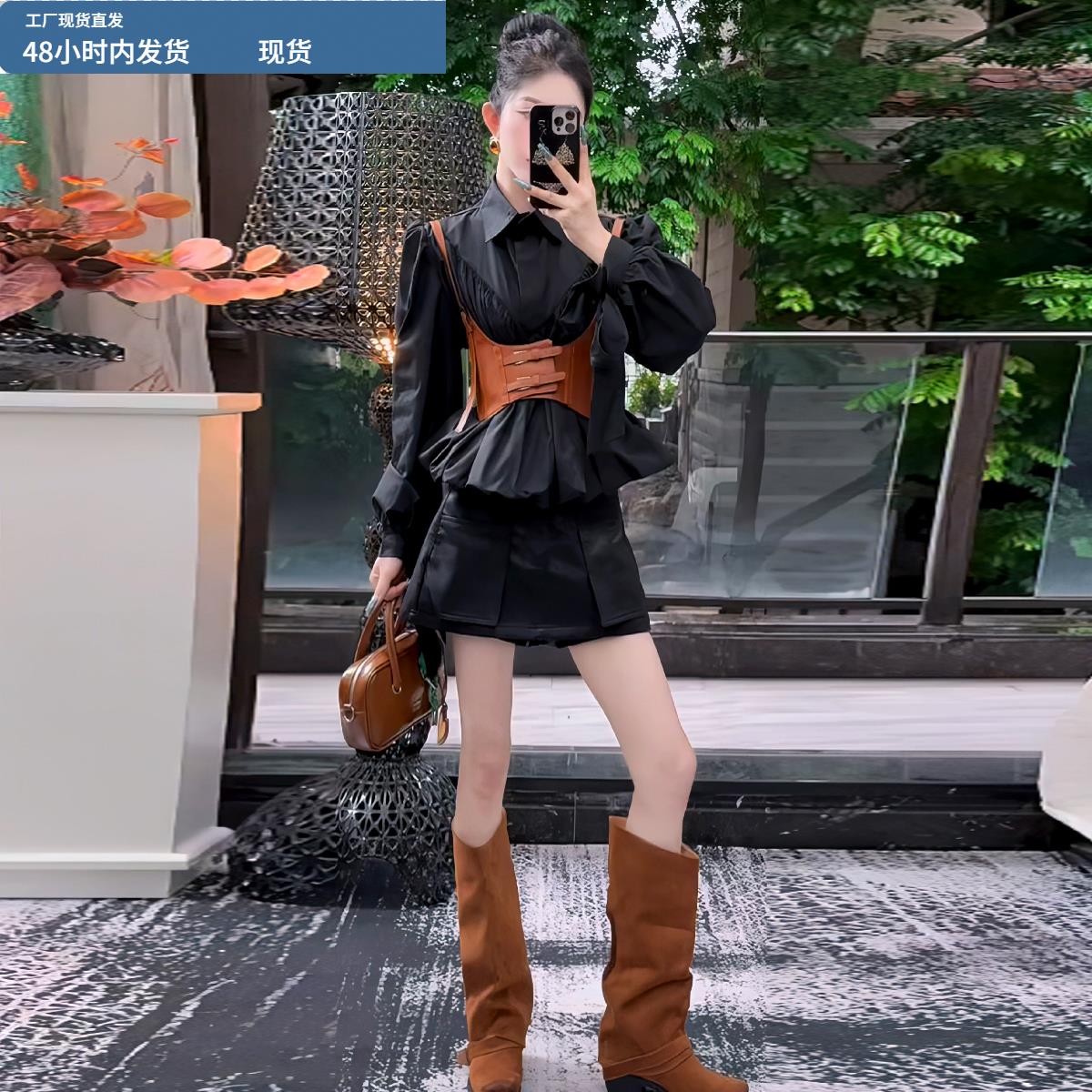 时尚御姐气质休闲花苞长袖衬衫女2025年秋季新款独特漂亮收腰上衣