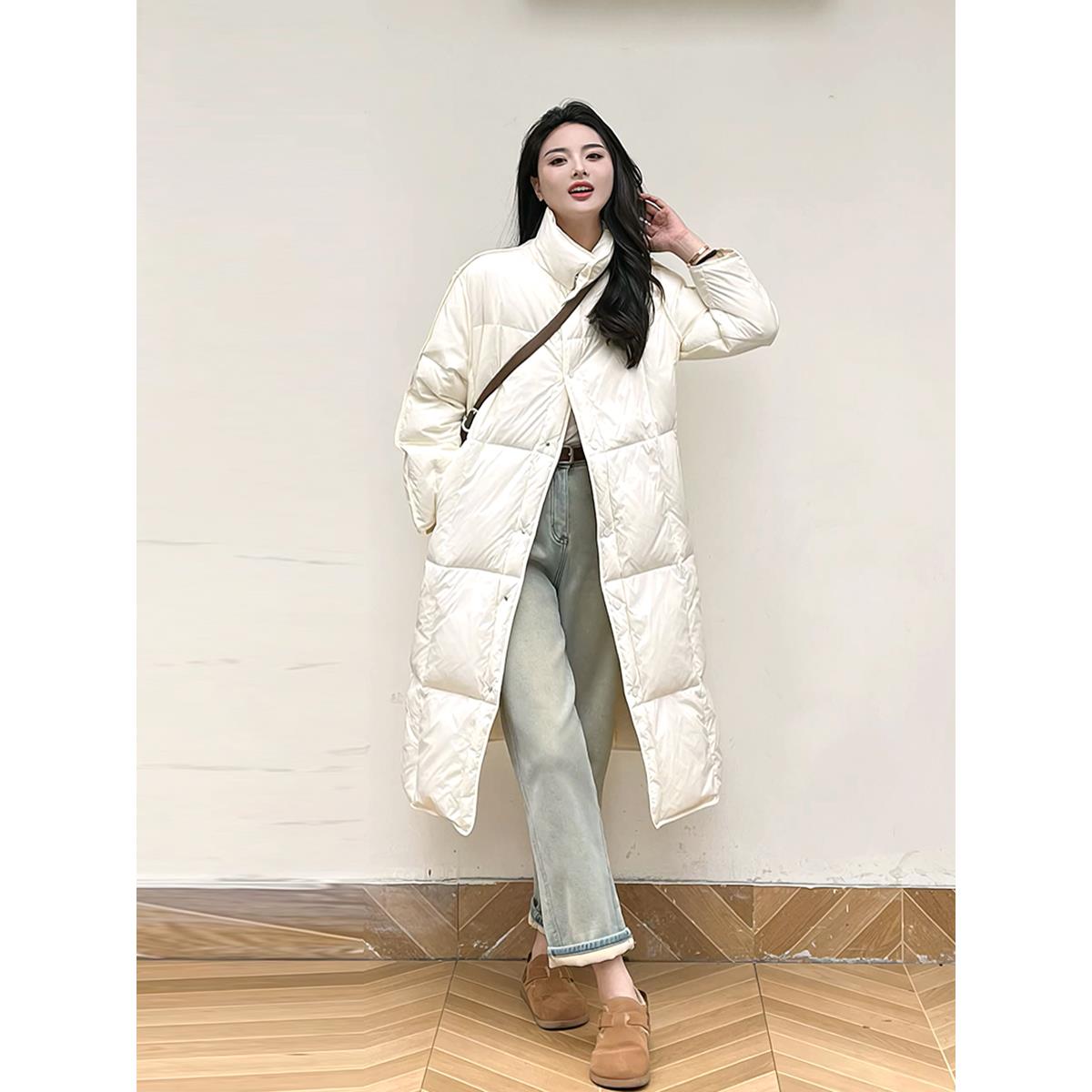 东大门韩版过膝中长款轻薄羽绒服女款冬季2025年新款立领保暖外套