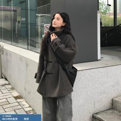赫本风呢子大衣女2025年冬季新款加厚毛呢外套小个子正肩收腰短款