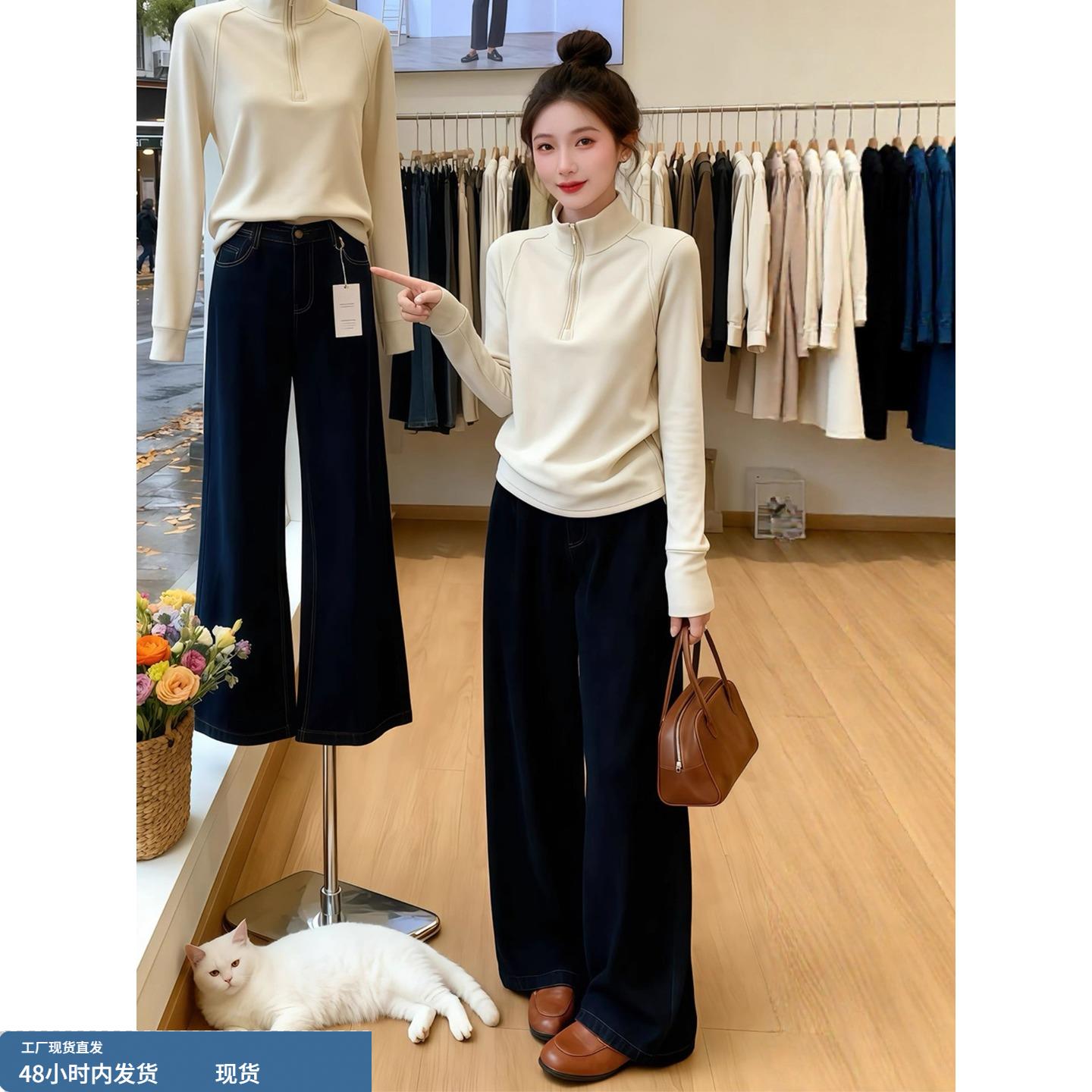 韩系洋气半高开领无帽卫衣女2025秋冬季慵懒风宽松显瘦气质上衣潮