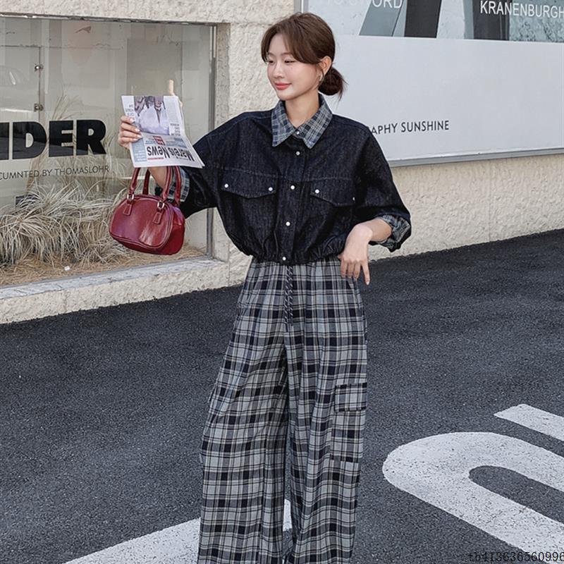 减龄超火格子拼接外套格纹阔腿裤套装女春秋松弛感大方得体两件套