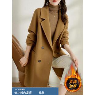 毛呢西装外套女款2025新款爆款高级感冬季夹棉加厚中长款呢子大衣