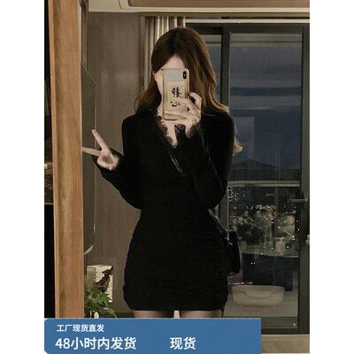 高级感针织连衣裙女秋冬大码胖mm气质显瘦巨好看蕾丝拼接打底裙子